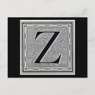 Postal Letra de bloque "Z" Woodcut Woodblock Inital