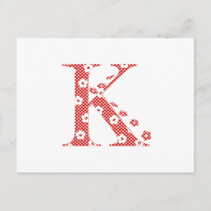 Postal Letra de patrón de flor K(rojo)