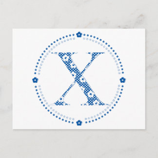 Postal Letra de patrón de flor X(azul)