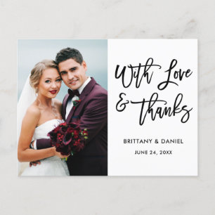 Postal Letra de pincel moderna Amor y gracias Boda Blanco