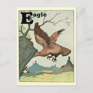 Postal Letra E de alfabeto animal Águila Dorada