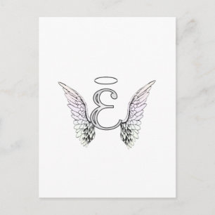 Postal Letra E Monograma inicial con Angel Wings & Halo