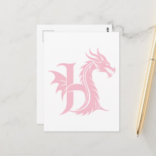 Postal Letra estilo dragón H, alfabeto dragón, monograma