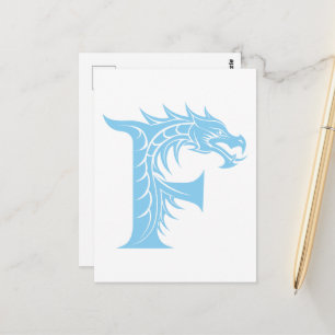 Postal Letra F con estilo de dragón, alfabeto de dragón, 
