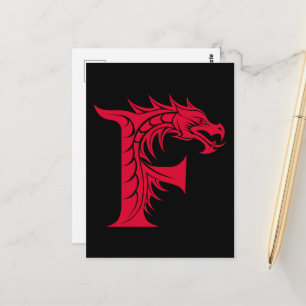 Postal Letra F de estilo dragón, alfabeto de dragón, mono