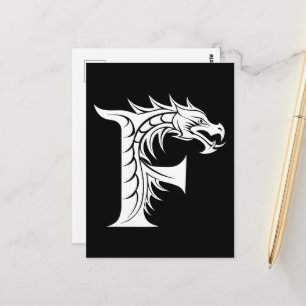 Postal Letra F de estilo dragón, alfabeto de dragón, mono