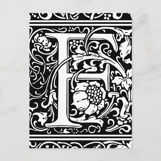 Postal Letra F Monograma medieval Art Nouveau (Anverso)