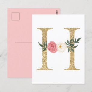 Postal Letra falsa Relieve metalizado dorado H Monograma 