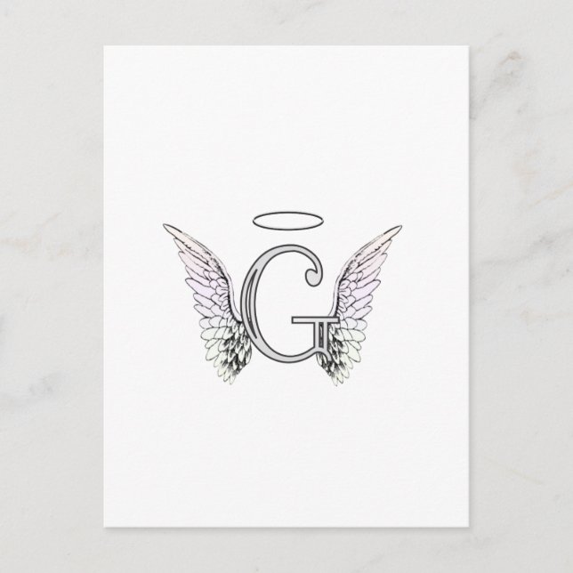 Postal Letra G Monograma inicial con Angel Wings & Halo (Anverso)