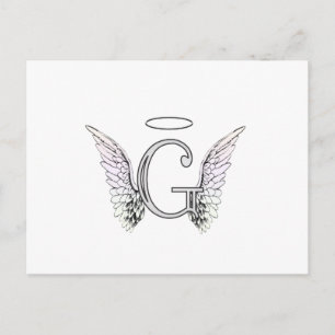 Postal Letra G Monograma inicial con Angel Wings & Halo