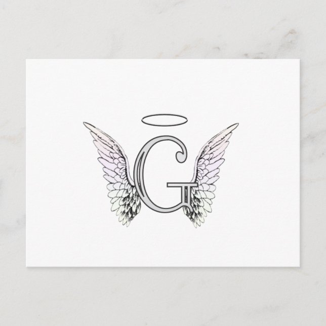 Postal Letra G Monograma inicial con Angel Wings & Halo (Anverso)