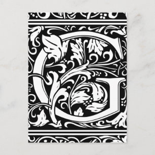 Postal Letra G Monograma medieval Art Nouveau