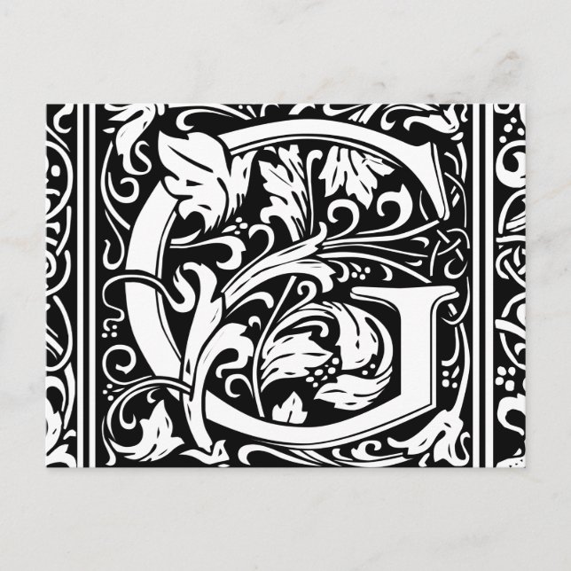 Postal Letra G Monograma medieval Art Nouveau (Anverso)