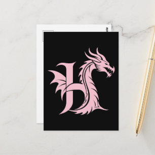 Postal Letra H de estilo dragón, alfabeto de dragón, mono