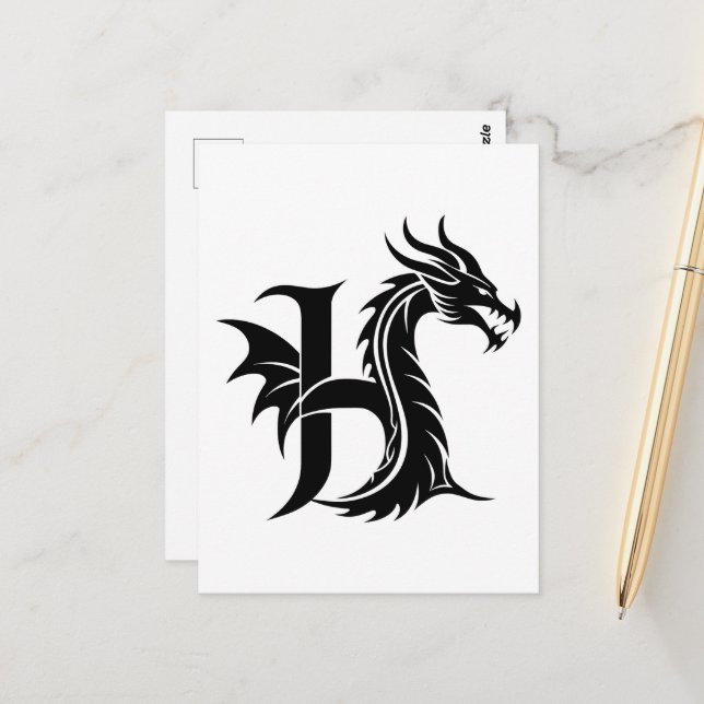 Postal Letra H de estilo dragón, alfabeto de dragón, mono (Anverso/Reverso In Situ)