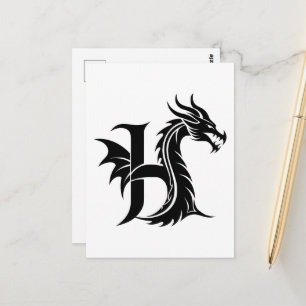 Postal Letra H de estilo dragón, alfabeto de dragón, mono