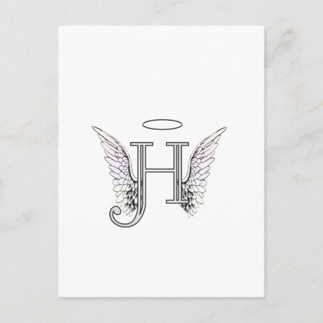 Postal Letra H Monograma inicial con Angel Wings & Halo (Anverso)