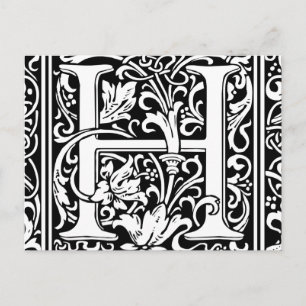 Postal Letra H Monograma Medieval Art Nouveau
