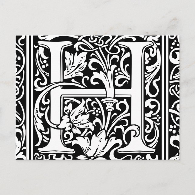 Postal Letra H Monograma medieval Art Nouveau (Anverso)