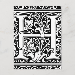 Postal Letra H Monograma Medieval Art Nouveau