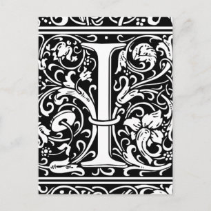 Postal Letra I Monograma Medieval Art Nouveau