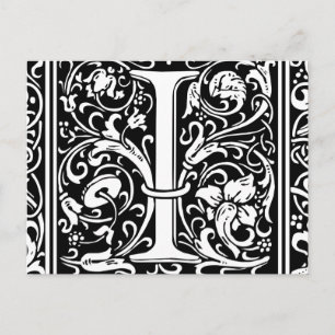 Postal Letra I Monograma Medieval Art Nouveau