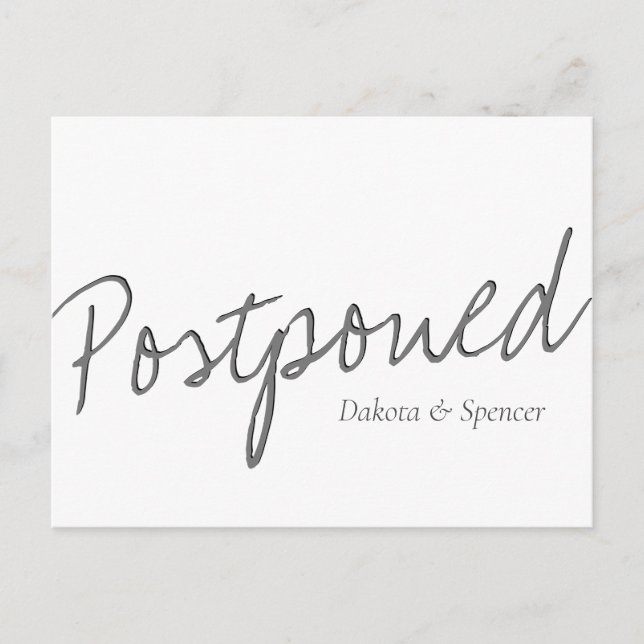 Postal Letra informal | Boda pospuesta gris blanco (Anverso)