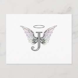 Postal Letra J Monograma inicial con Angel Wings & Halo