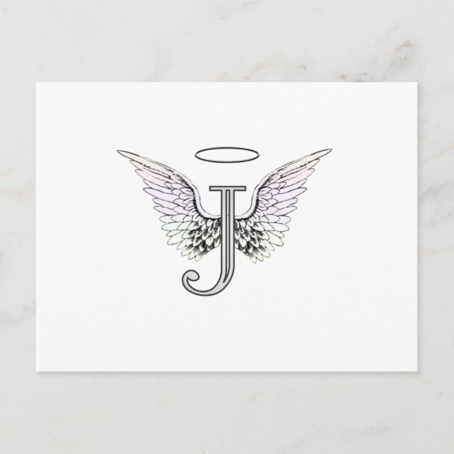 Postal Letra J Monograma inicial con Angel Wings & Halo (Anverso)