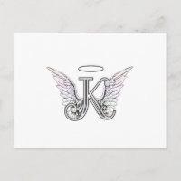 Letra K Monograma inicial con Angel Wings & Halo