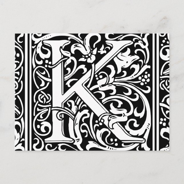 Postal Letra K Monograma medieval Art Nouveau (Anverso)