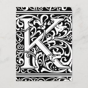 Postal Letra K Monograma Medieval Art Nouveau