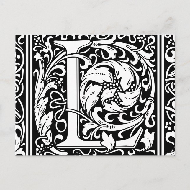 Postal Letra L Monograma medieval Art Nouveau (Anverso)