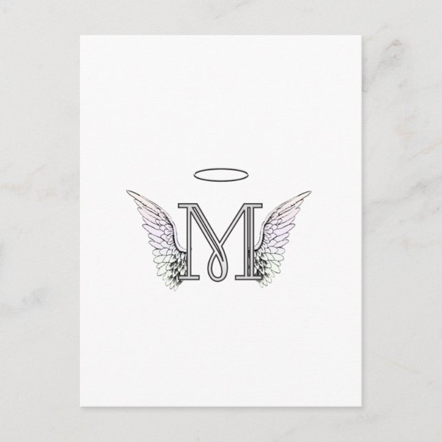 Postal Letra M Monograma inicial con Angel Wings & Halo (Anverso)