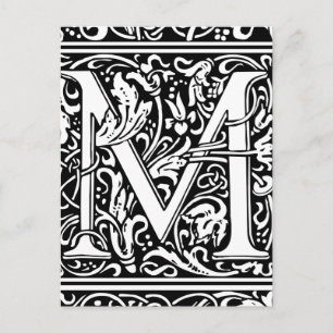 Postal Letra M Monograma Medieval Art Nouveau