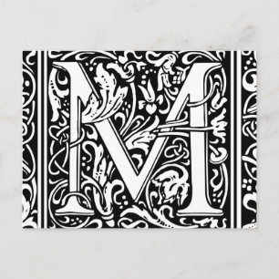 Postal Letra M Monograma Medieval Vintage Inicial