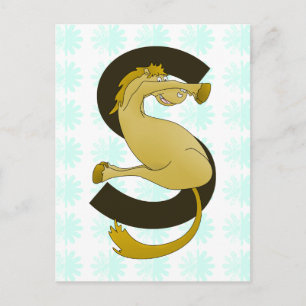 Postal Letra monograma S Patrón de flor afligida pony