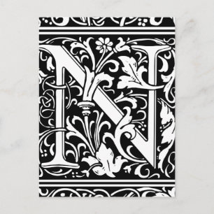 Postal Letra N Monograma Medieval Art Nouveau