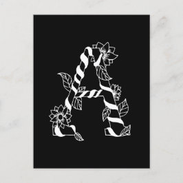 Postal Letra negra y blanca "A" con flores de remolque