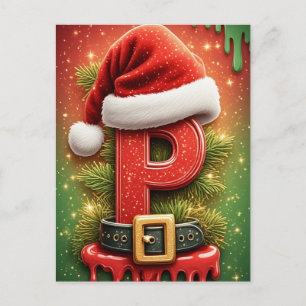 Postal Letra P de Navidad Sombrero de Santa Aciertos de C