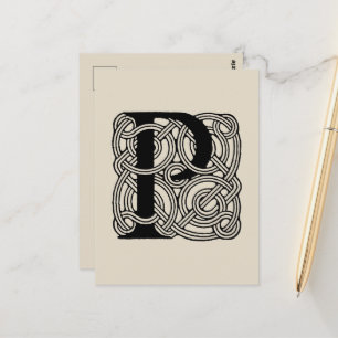 Postal Letra P Monograma Estampado de Nudo Céltico Vintag