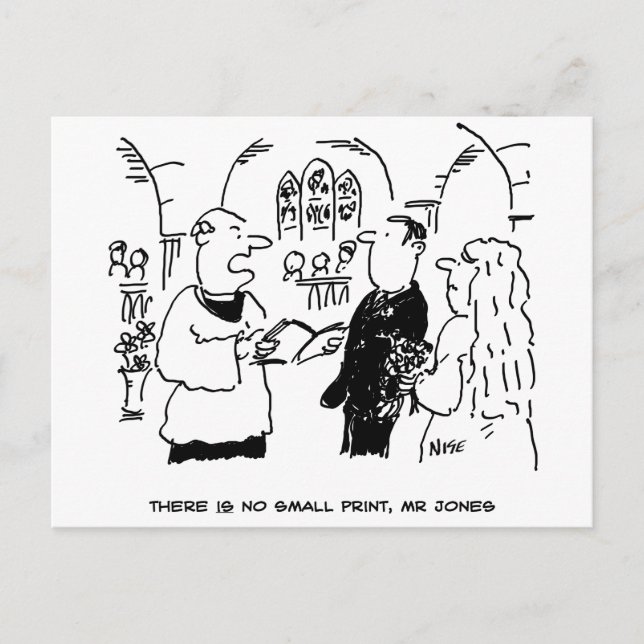 Postal Letra Pequeña Divertida de Boda (Anverso)