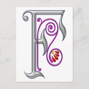 Postal Letra plateada F Impresión ornamental II