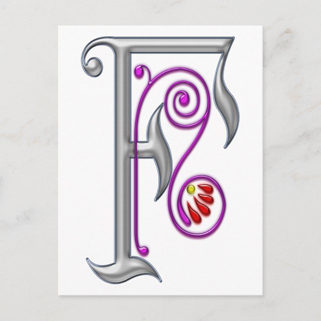 Postal Letra plateada F Impresión ornamental II (Anverso)