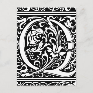 Postal Letra Q Monograma Medieval Art Nouveau