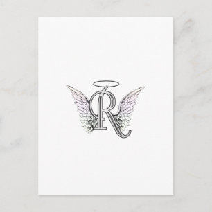 Postal Letra R Monograma inicial con Angel Wings & Halo