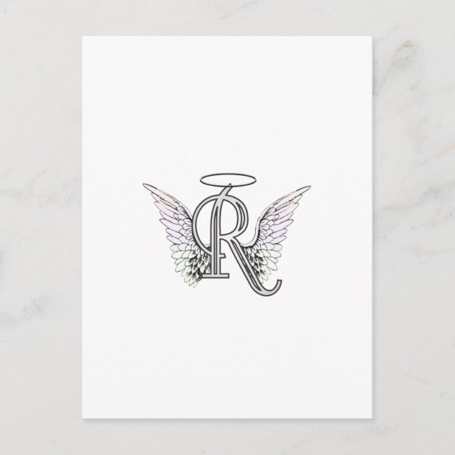 Postal Letra R Monograma inicial con Angel Wings & Halo (Anverso)