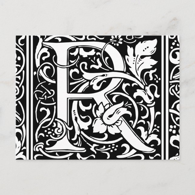 Postal Letra R Monograma medieval Art Nouveau (Anverso)