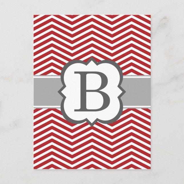 Postal Letra roja blanca monograma B chevron (Anverso)