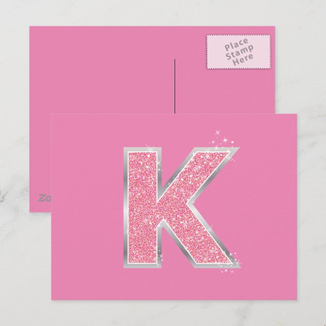 Postal Letra rosa Purpurina K (Anverso / Reverso)